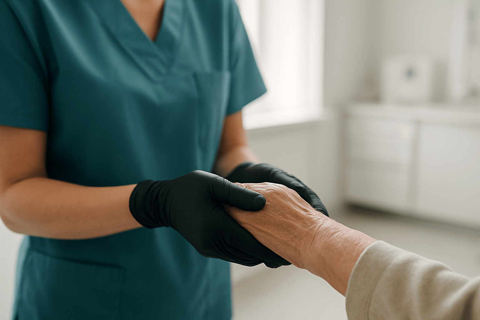 Close-up of blue protective glove